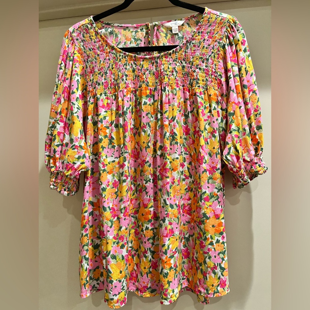 NWOT Terra & Sky Multicolor Floral Blouse 1X